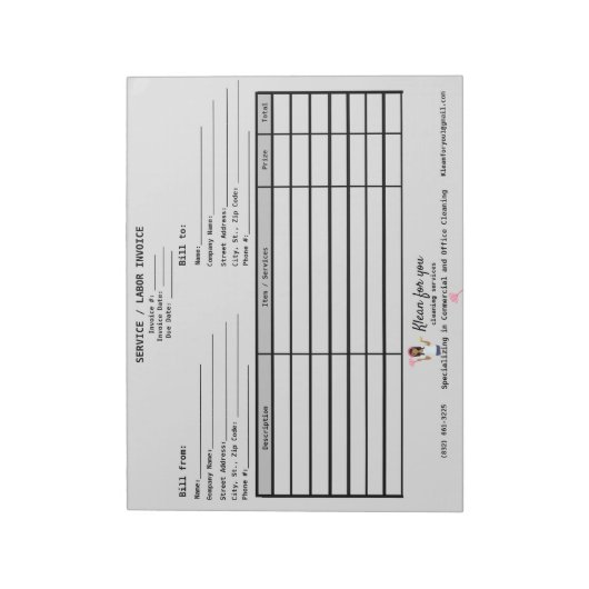 Bloc-note Entreprise de nettoyage de facture blanche (Tourné)