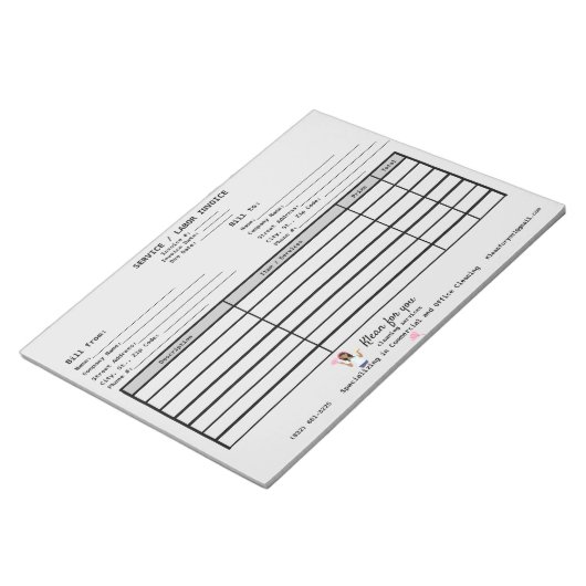 Bloc-note Entreprise de nettoyage de facture blanche (Incliné)
