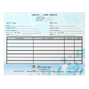 Bloc-note Entreprises de nettoyage des bulles de facture