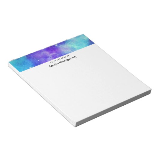 Bloc-note Espace de galaxie violet et bleu Abstrait (Incliné)