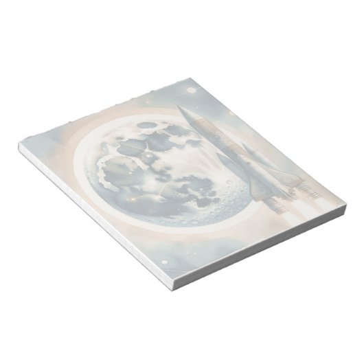 Bloc-note Espace de la lune de fusée (Incliné)