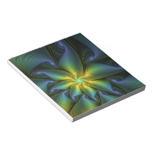 Bloc-note Etoile Abstraite, Bleu brillant Vert Or Fractal Ar (Incliné)