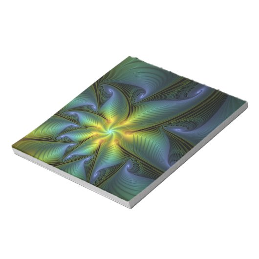 Bloc-note Etoile Abstraite, Bleu brillant Vert Or Fractal Ar (Tourné)