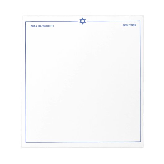Bloc-note Étoile de David 5,5 x 6 pouces Personnalisée (Devant)
