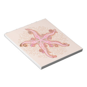 Bloc-note Étoiles de mer et motif pastel rose corail