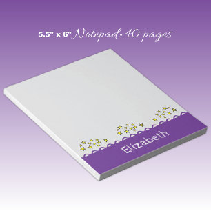 Bloc-note Étoiles de nom personnalisé violet pour enfants
