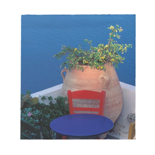 Bloc-note Europe, Grèce, Santorin. Terrasse avec vue sur la (Devant)