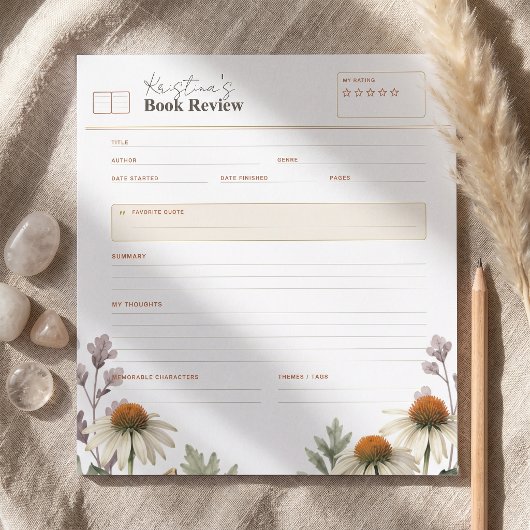 Bloc-note Examen de livre de Coneflower botanique rustique e