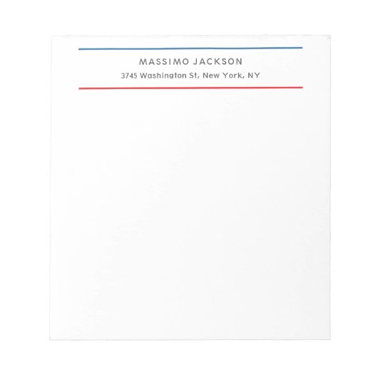 Bloc-note Exclusif Personnel Moderne Bleu Rouge Blanc (Devant)
