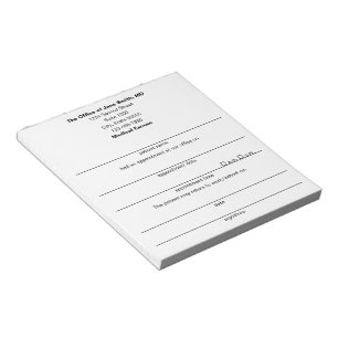 Bloc-note Excuse médicale Note du médecin pour patient blanc