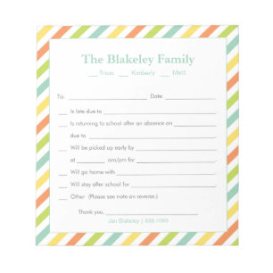 Bloc-note Excusez-moi à l'école Personnalisée, Rayures arc-e