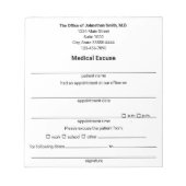 Bloc-note Excusez-moi Médicale pour le Modèle de la note du  (Devant)