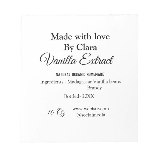 Bloc-note Extrait de vanille fait maison ajouter des ingrédi (Devant)