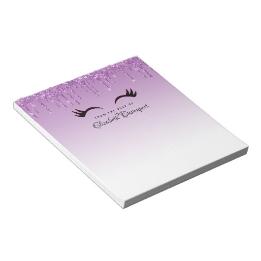 Bloc-note Eyelashes rose et noir élégant sur Parties scintil (Incliné)