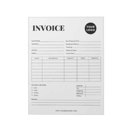 Bloc-note Facture commerciale minimale (Tourné)