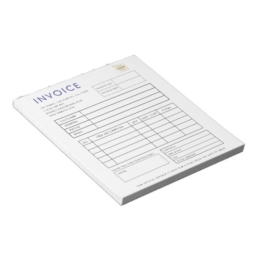 Bloc-note Facture commerciale personnalisée professionnelle (Incliné)