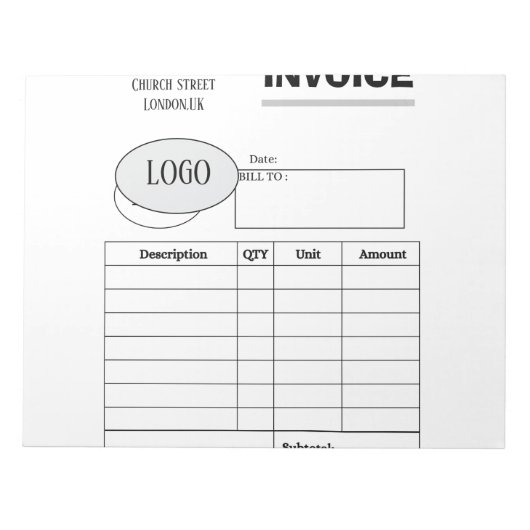 Bloc-note Facture commerciale personnalisée professionnelle (Devant)