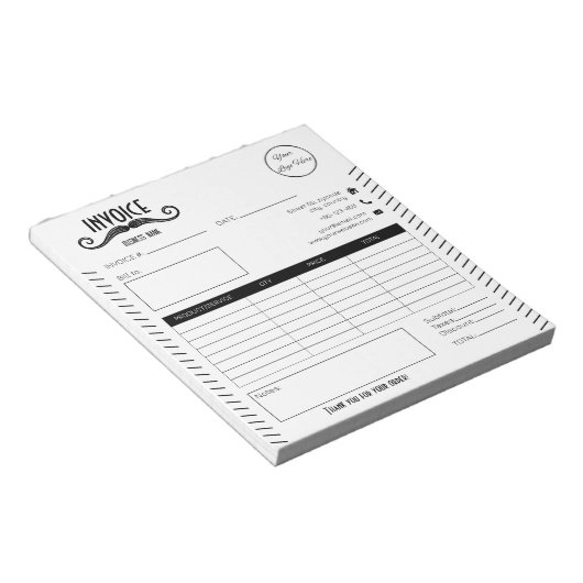 Bloc-note Facture de barbier unique en noir et blanc (Incliné)