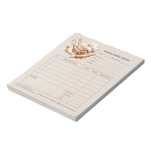 Bloc-note Facture de commande de vente de reçus de boulanger (Tourné)