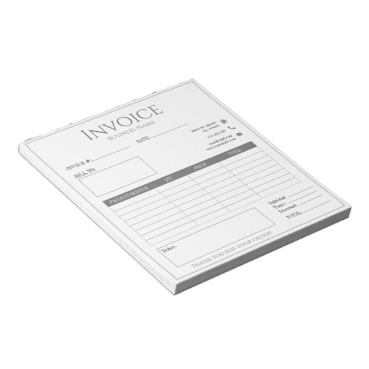 Bloc-note facture de la petite entreprise blanche (Incliné)