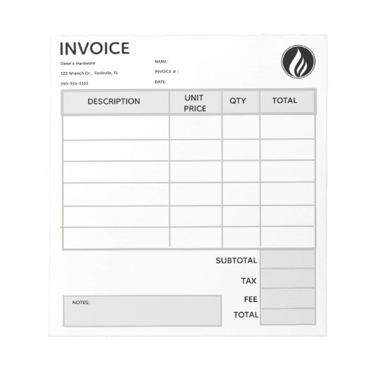 Bloc-note Facture de logo modifiable (Devant)