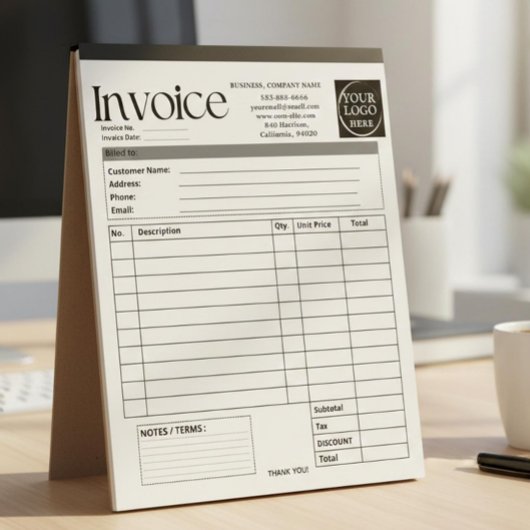Bloc-note Facture de petite entreprise avec logo personnalis