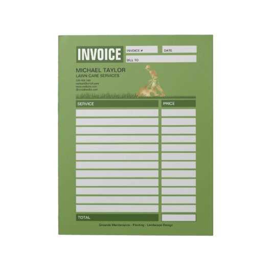 Bloc-note Facture de reçu d'entreprise de tonte de pelouse d (Tourné)