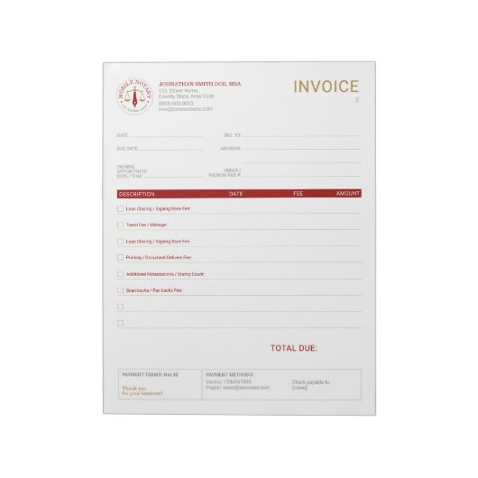 Bloc-note Facture de signature juridique de notaire mobile p (Tourné)