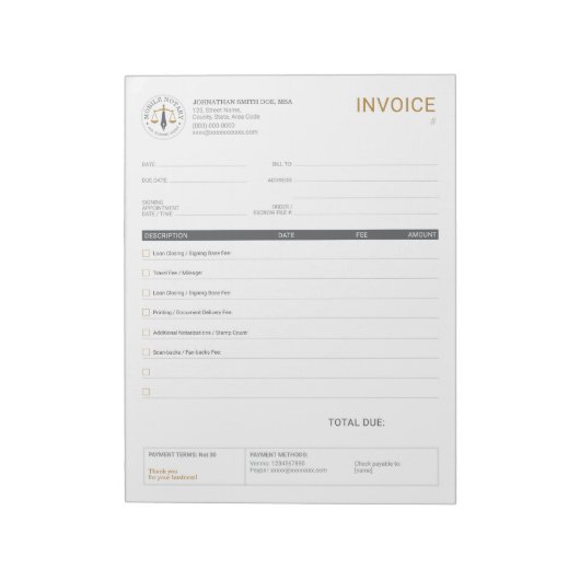 Bloc-note Facture de signature juridique de notaire mobile p (Tourné)