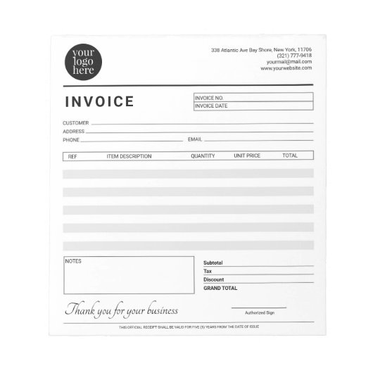 Bloc-note Facture de vente de reçu de petite entreprise mode (Devant)