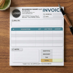 Bloc-note Facture de vente imprimable pour entreprise Logo