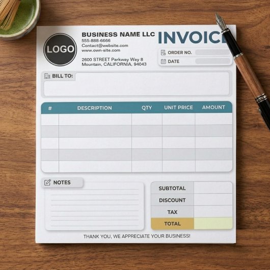Bloc-note Facture de vente imprimable pour entreprise | Logo