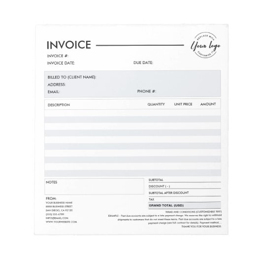 Bloc-note Facture de vente moderne personnalisée pour petite (Devant)