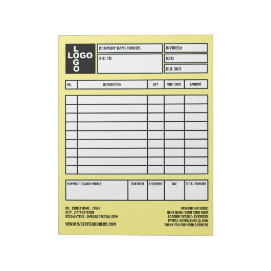 Bloc-note Facture/devis de grande entreprise Pro-Logo (Tourné)