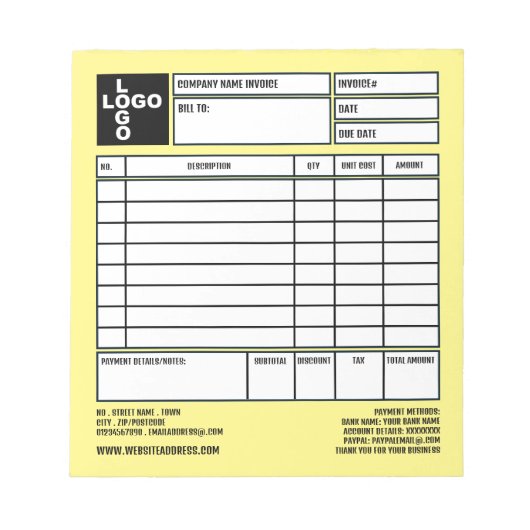 Bloc-note Facture/devis de petite entreprise Pro-Logo (Devant)