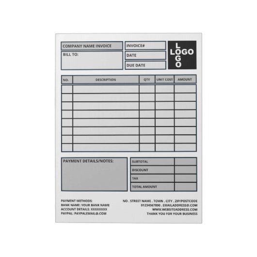 Bloc-note Facture/devis d'entreprise Pro-Logo (Tourné)