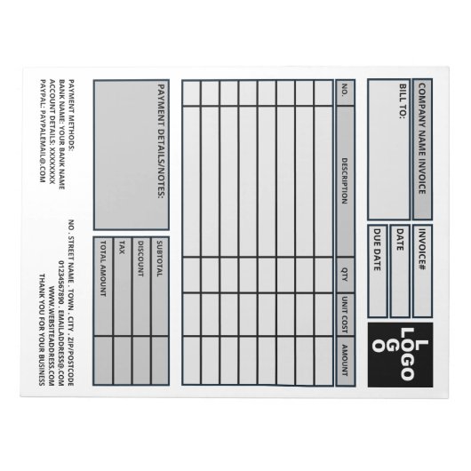 Bloc-note Facture/devis d'entreprise Pro-Logo (Devant)