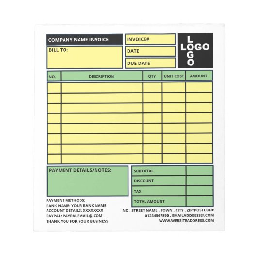 Bloc-note Facture/devis pour petites entreprises Pro-Logo (Devant)