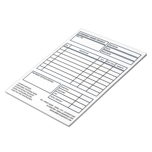 Bloc-note Facture/devis professionnels de grande taille (Incliné)