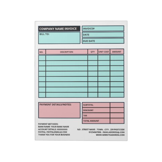 Bloc-note Facture/devis professionnels de grande taille (Tourné)