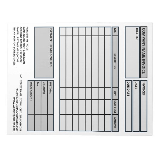 Bloc-note Facture/devis professionnels de grande taille (Devant)