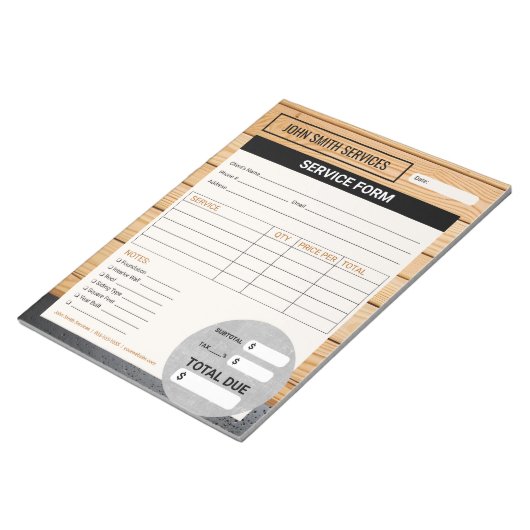 Bloc-note Facture du formulaire de service de rénovation rés (Incliné)