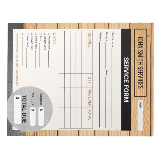 Bloc-note Facture du formulaire de service de rénovation rés (Devant)