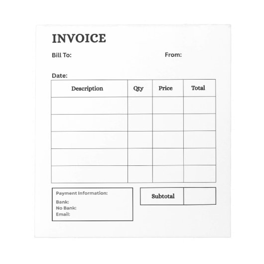 Bloc-note Facture minimale (Devant)