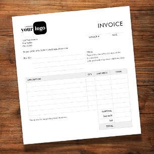 Bloc-note Facture personnalisée avec logo minimaliste simple