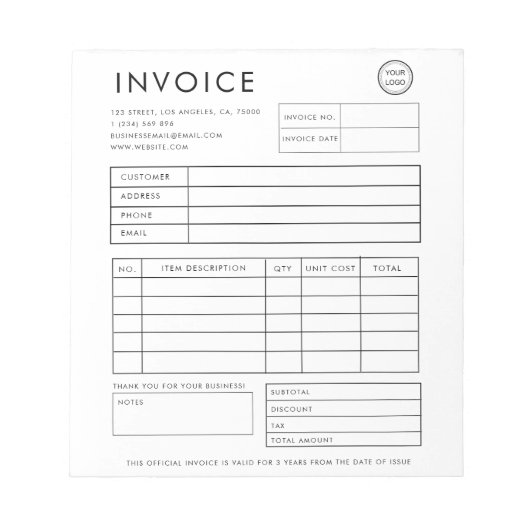 Bloc-note Facture professionnelle personnalisée (Devant)