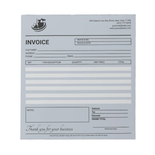 Bloc-note Facture / Reçu du service de nettoyage élégant  (Devant)