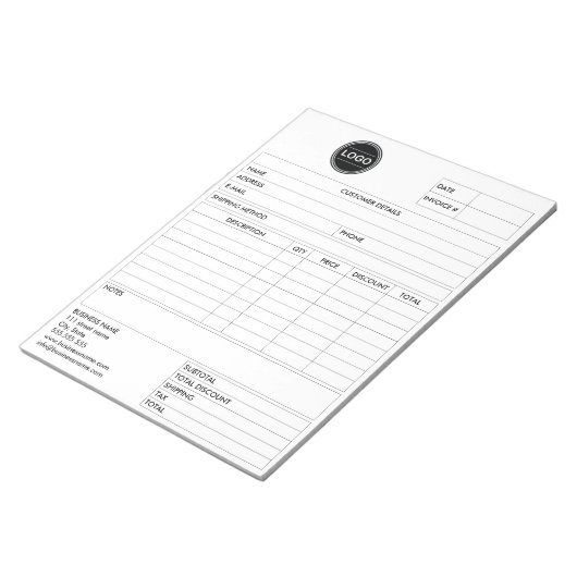 Bloc-note Facturer un reçu de formulaire de vente d'entrepri (Incliné)