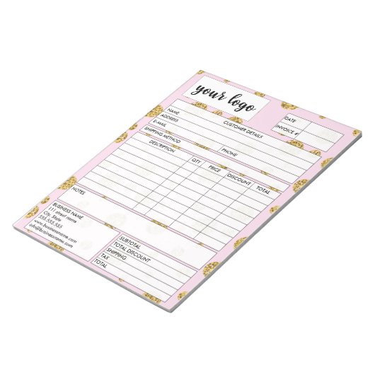 Bloc-note Facturer un reçu de formulaire de vente d'entrepri (Incliné)