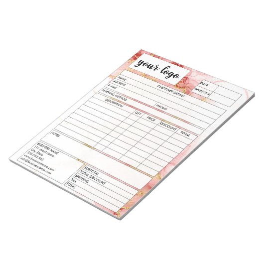 Bloc-note Facturer un reçu de formulaire de vente d'entrepri (Incliné)